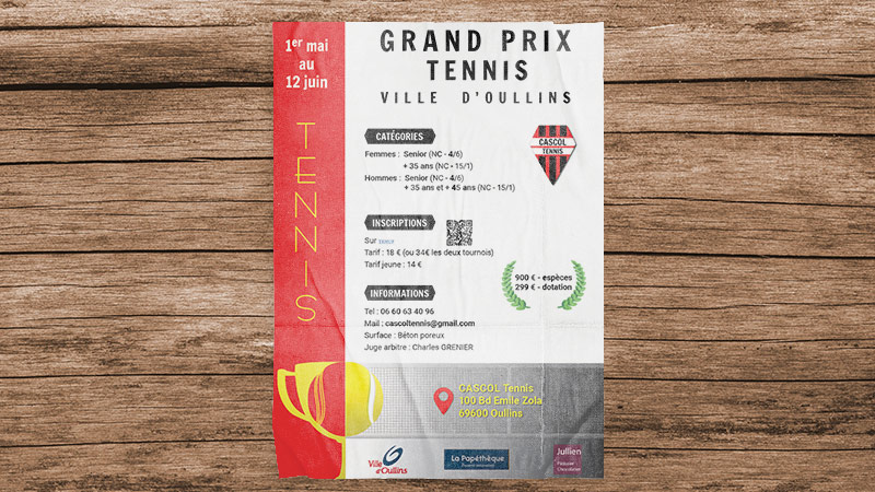 Affiche de tournoi de tennis (Grand prix de la Ville d’Oullins)